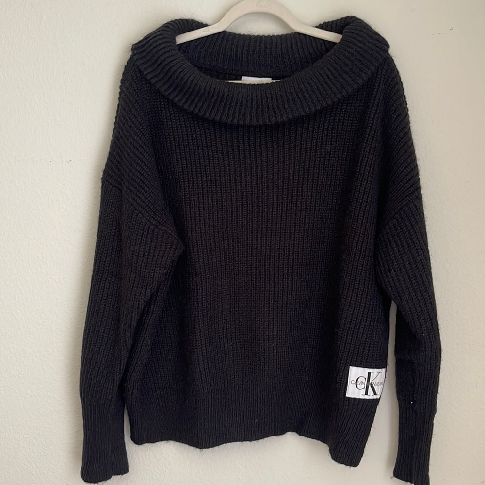 Black Calvin Klein Cowl/Off the shoulder sweater